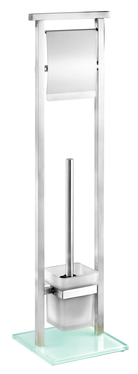 Suport hartie igienica si perie toaleta, Wenko, Debar, inox, 18 x 73 x 18 cm, inox/sticla - imagine 3